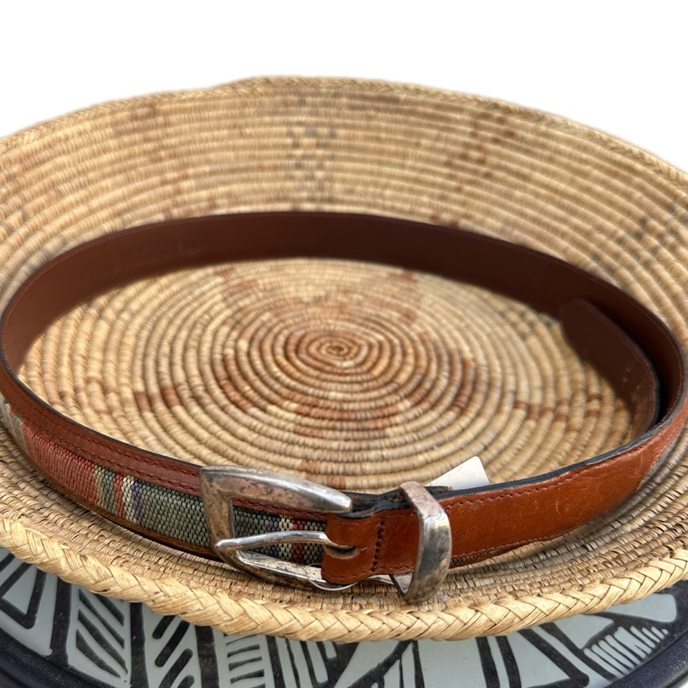 Guatemalan colorful fabric & brown Leather belt  size 42/105
